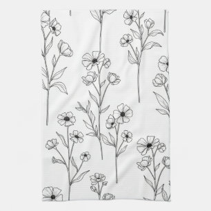 Linge De Cuisine Motif floral sans couture en art linéaire minimali