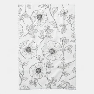 Linge De Cuisine Motif floral sans couture minimaliste en art linéa