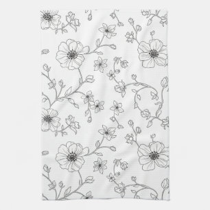Linge De Cuisine Motif floral sans couture minimaliste en ligne art