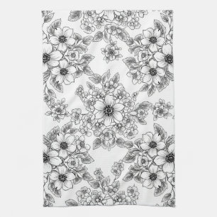 Linge De Cuisine Motif floral sans couture minimaliste en ligne art