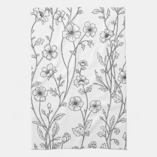 Linge De Cuisine Motif floral sans couture minimaliste en ligne art