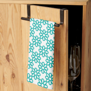 Linge De Cuisine Motif floral sarcelle et blanc mignon