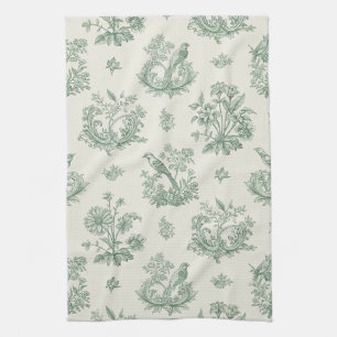 Linge De Cuisine Motif floral toile oiseau vert menthe vintage