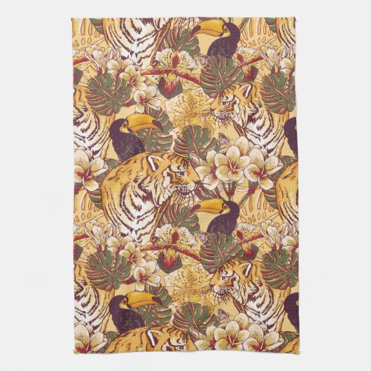 Linge De Cuisine Motif floral tropical avec le tigre (Vertical)