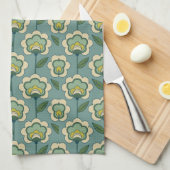 Linge De Cuisine Motif floral turquoise et jaune (Quart Plié)