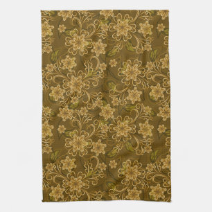 Linge De Cuisine Motif floral vintage d'or