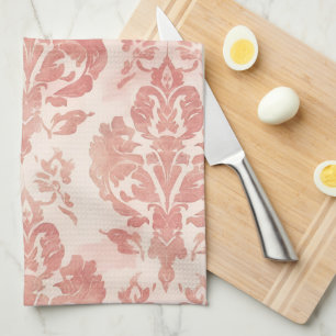 Linge De Cuisine Motif Floral Vintage Papier Aquarelle Rose Damassé