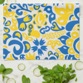 Linge De Cuisine Motif folklorique aux couleurs du drapeau ukrainie (Plié)