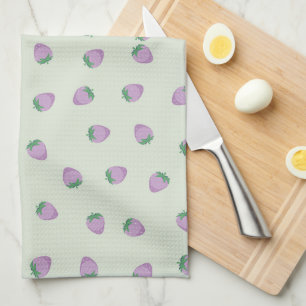 Linge De Cuisine Motif Fraise Violette sur Fond Vert