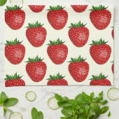 Linge De Cuisine Motif fraises, fraises rouges, fruits, feuilles (Plié)