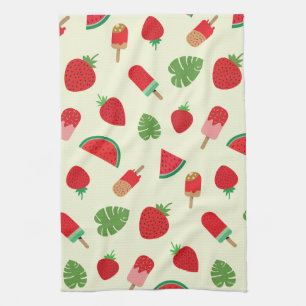 Linge De Cuisine Motif fraises, pastèque et sucettes glacées