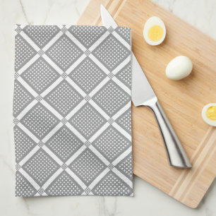 Linge De Cuisine Motif géométrique à carreaux gris et blanc