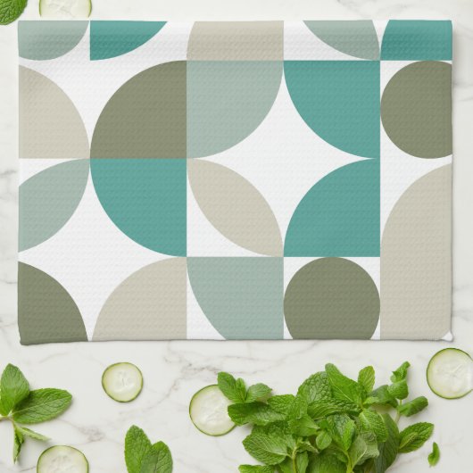 Linge De Cuisine Motif géométrique Abstrait Turquoise vert (Plié)