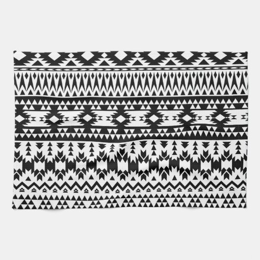 Linge De Cuisine Motif géométrique Aztec noir et blanc (Horizontal)
