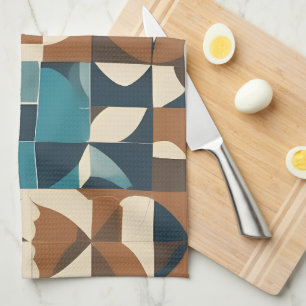 Linge De Cuisine Motif géométrique bleu foncé, sarcelle, marron et