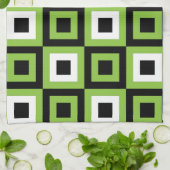 Linge De Cuisine Motif géométrique Carré noir vert (Plié)