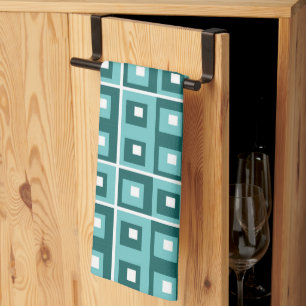 Linge De Cuisine Motif géométrique de carrés bleus rétro