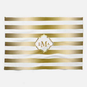 Linge De Cuisine Motif géométrique des bandes d'or monogrammes