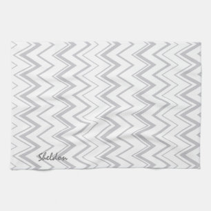 Linge De Cuisine Motif géométrique en chevron gris moderne monogram