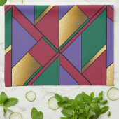 Linge De Cuisine Motif géométrique Gold violet vert rouge (Plié)