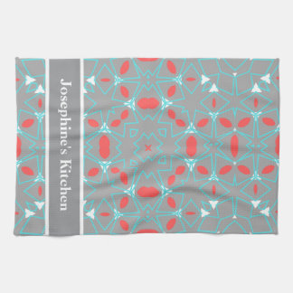 Linge De Cuisine Motif géométrique gris turquoise corail élégant