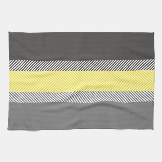 Linge De Cuisine Motif géométrique jaune et gris moderne de rayures (Horizontal)
