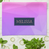 Linge De Cuisine Motif géométrique moderne Monogramme violet et ros (Plié)