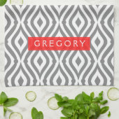 Linge De Cuisine Motif Géométrique Monographique Blanc Et Gris (Plié)