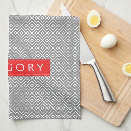 Linge De Cuisine Motif Géométrique Monographique Blanc Et Gris (Quart Plié)