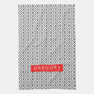 Linge De Cuisine Motif géométrique monographique blanc et noir