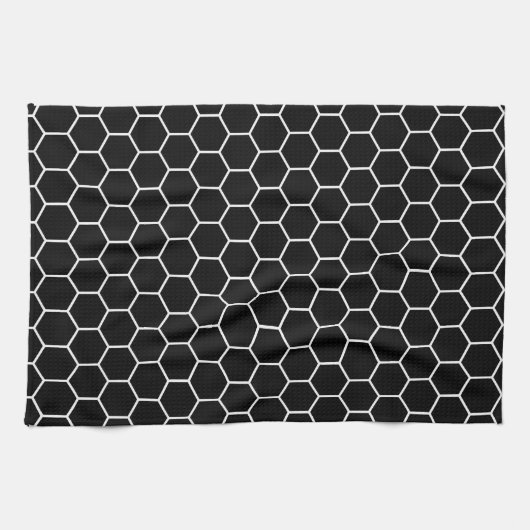 Linge De Cuisine Motif géométrique noir et blanc d'hexagone (Horizontal)