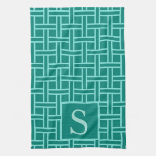 Linge De Cuisine Motif géométrique populaire Monogramme Turquoise