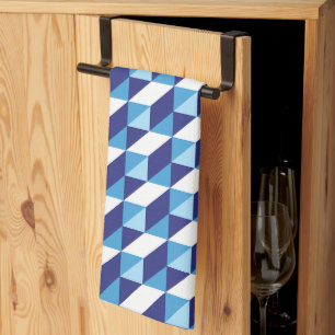 Linge De Cuisine Motif Géométrique Rétro Abstrait Teintes de Bleu