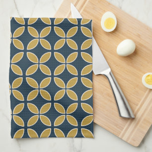 Linge De Cuisine Motif Géométrique Rétro Navy, Moutarde