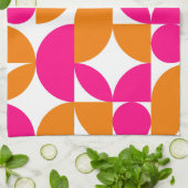 Linge De Cuisine Motif géométrique rose orange du milieu du siècle (Plié)