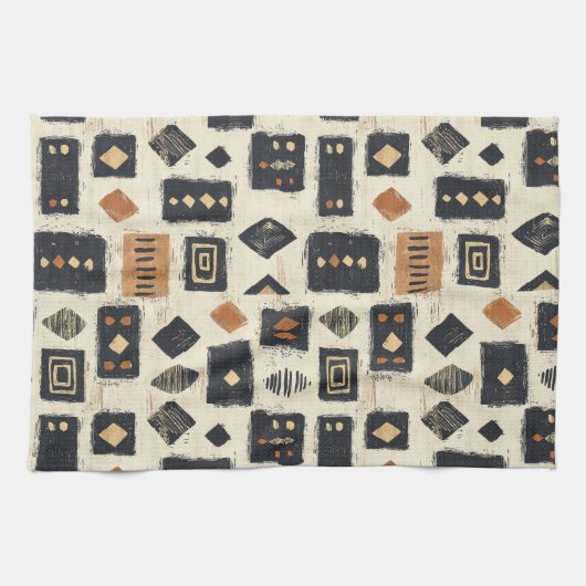 Linge De Cuisine Motif géométrique rustique en boue de Mali (2) (Horizontal)