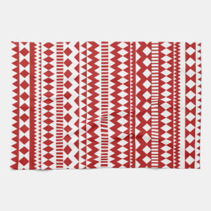 Linge De Cuisine Motif géométrique tribal blanc rouge aztèque de