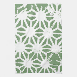 Linge De Cuisine Motif géométrique vert et blanc olive