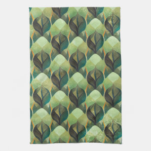 Linge De Cuisine Motif géométrique vert vintage ton terre
