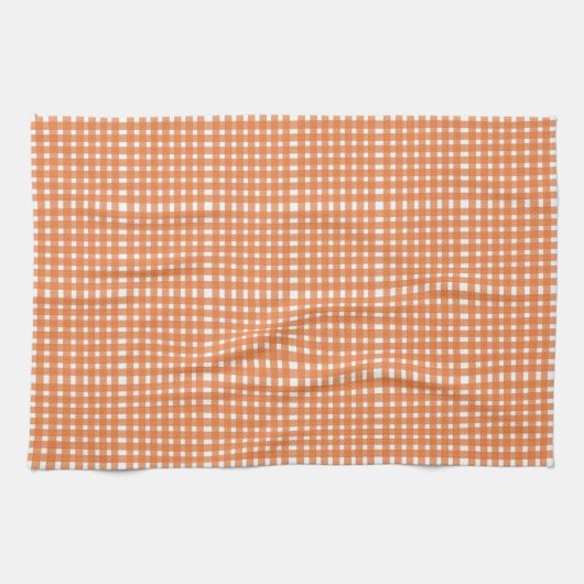 Linge De Cuisine Motif Gingham Blanc Orange (Horizontal)