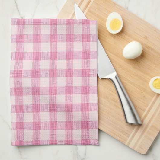 Linge De Cuisine Motif Gingham Rose Bébé (Quart Plié)