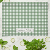 Linge De Cuisine Motif Gingham Vert avec Nom (Plié)