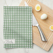 Linge De Cuisine Motif Gingham Vert avec Nom (Quart Plié)