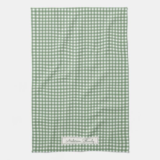 Linge De Cuisine Motif Gingham Vert avec Nom (Vertical)