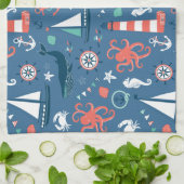 Linge De Cuisine Motif girly de rétro marin nautique avec des (Plié)