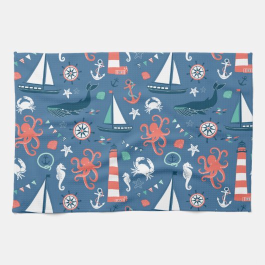 Linge De Cuisine Motif girly de rétro marin nautique avec des (Horizontal)