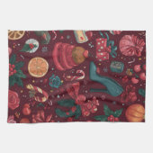 Linge De Cuisine Motif Glamour de Noël Coquette Rouge (Horizontal)
