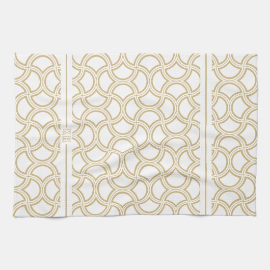 Linge De Cuisine Motif Gold Art Déco en blanc (Horizontal)