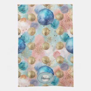 Linge De Cuisine Motif Gold & Blue Circle avec accents de Parties s