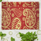 Linge De Cuisine Motif Gold Et Red Paisley (Plié)
